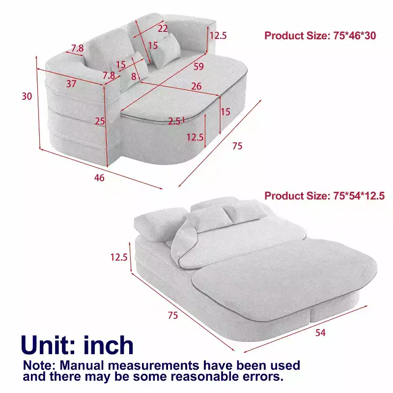 75'' 2-in-1 Foldable Sofa Bed, Convertible Floor Couch with Foam Cushion and Multi Functional Blanket for Living Room Bedroom Studio