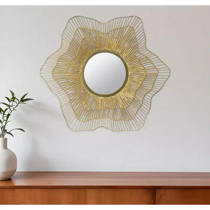 HomeRoots 27 Gold Floral Sunburst Iron Framed Accent Mirror