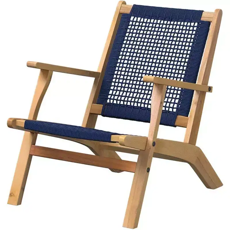 Balkene Home 63634 Vega Natural Stain Outdoor Chair  Acacia Wood, Woven Web Seat, Mid-Century Reclining Armchair for Patio, Garden, Deck  Navy Blue