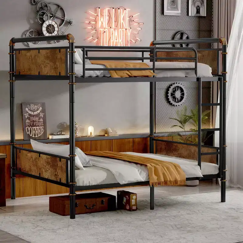 Twin XL over Twin XL Metal Bunk Bed with Safety Guard Rails