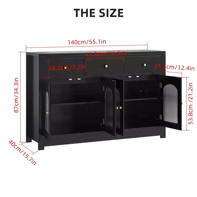 Buffet Cabinet with Storage, Modern Sideboard with Arched Acrylic Fluted Doors, Coffee Bar Cabinet with Adjustable Shelves for Living Room, Kitchen