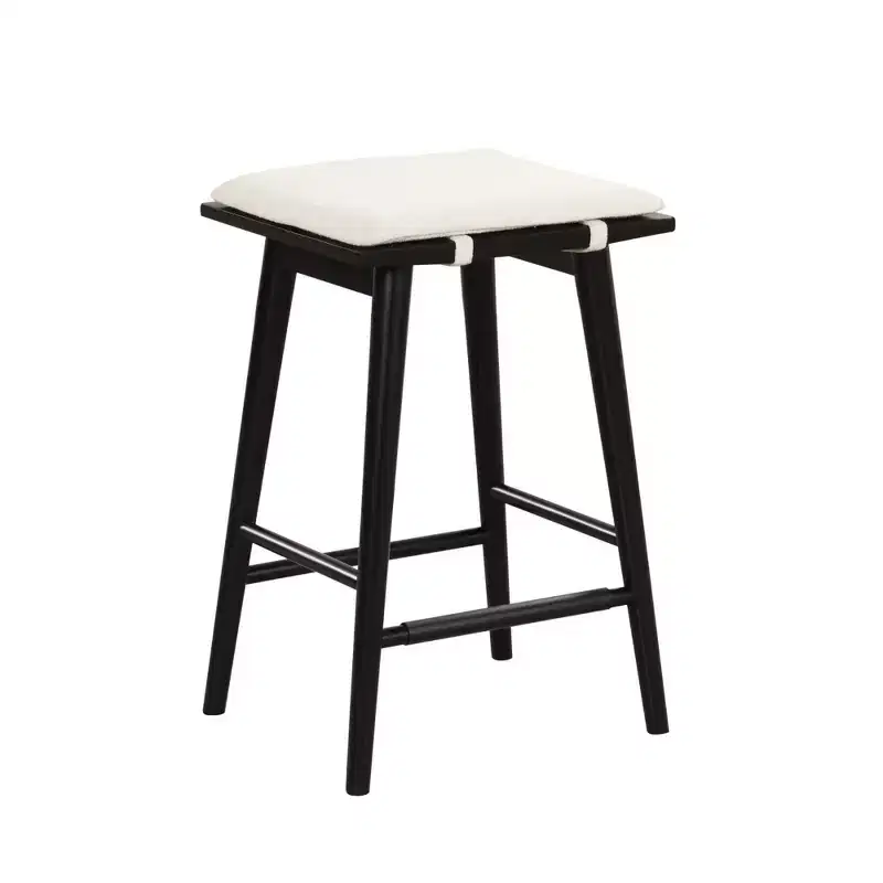 Wood and Boucle Counter Height Barstool Black: Linen Upholstered, 24.8