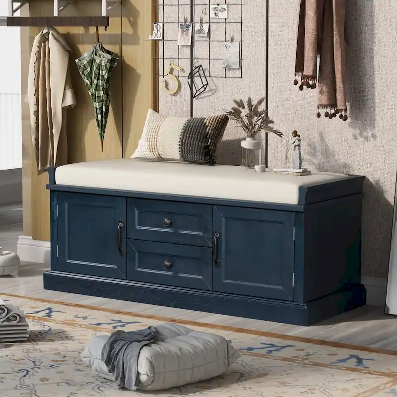 TREXM Storage Bench with Drawers and Cabinets