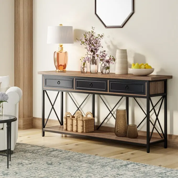 70.8 Farmhouse Console Table with 3 Drawers