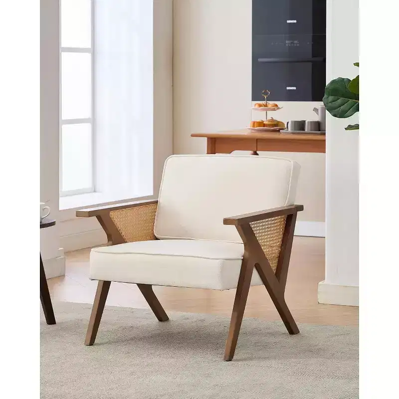 Accent Chair, Modern Armchair with Wood Legs, Linen Fabric Upholstered Lounge Arm Chair for Living Room, Bedroom