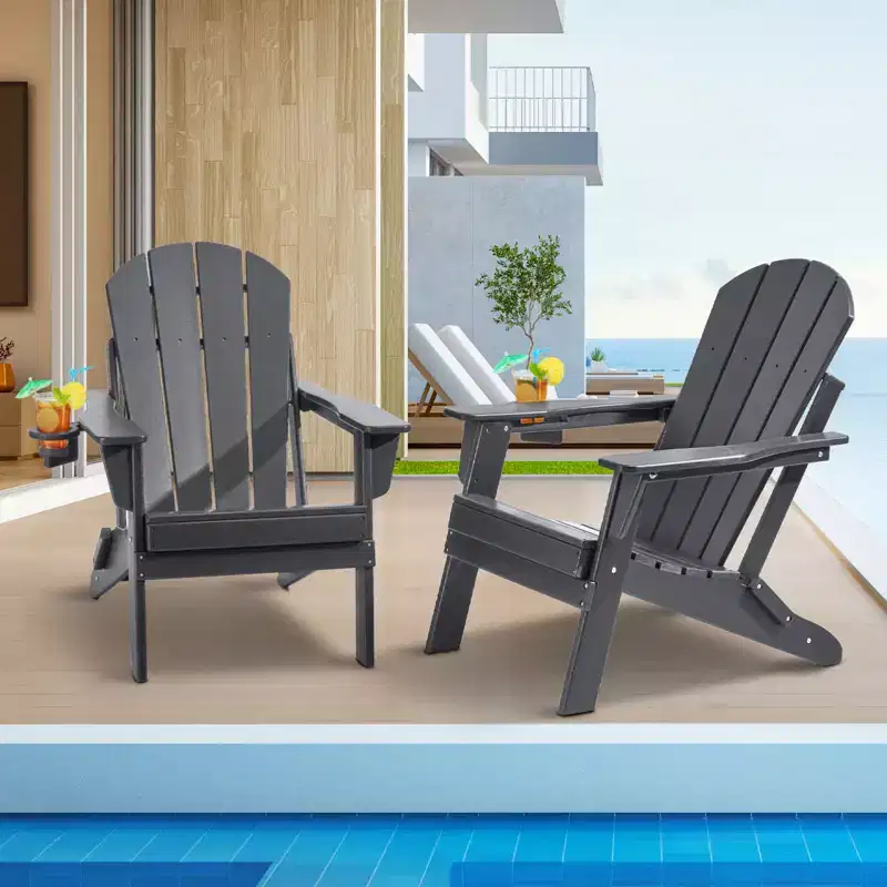VEVOR Adirondack Chair Plastic, Set of 2 All-Weather Portable Folding Fire Pit Chair, Outdoor Adirondack Patio Chair with Cup Holder
