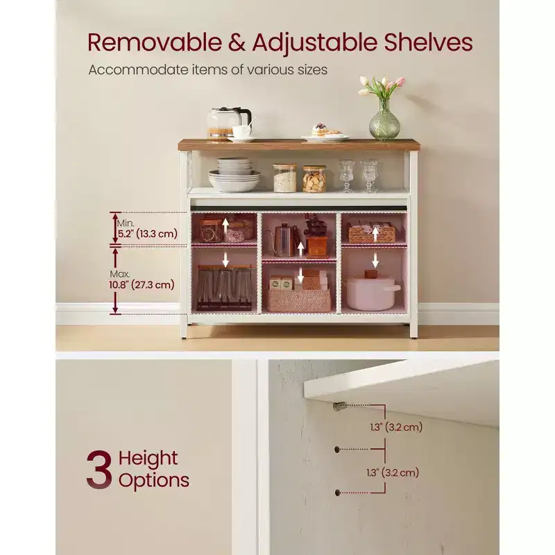 Buffet Cabinet, Storage Cabinet, Sideboard with 2 Sliding Barn Doors, Adjustable Shelves