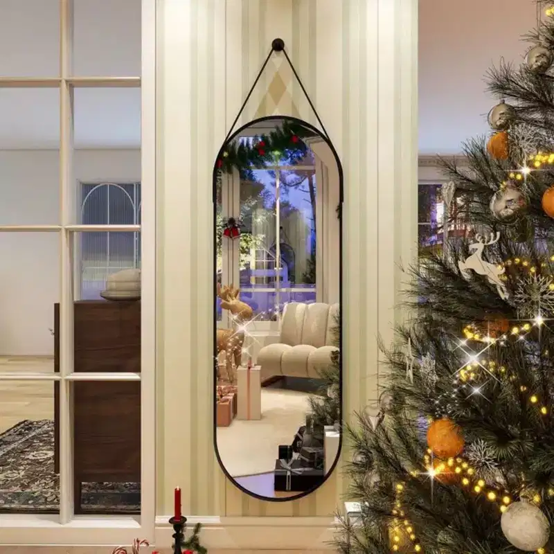 16x48 Oval Pill Full Length Wall Mirror, Black/Gold – Decorative Bathroom & Entryway Mirror