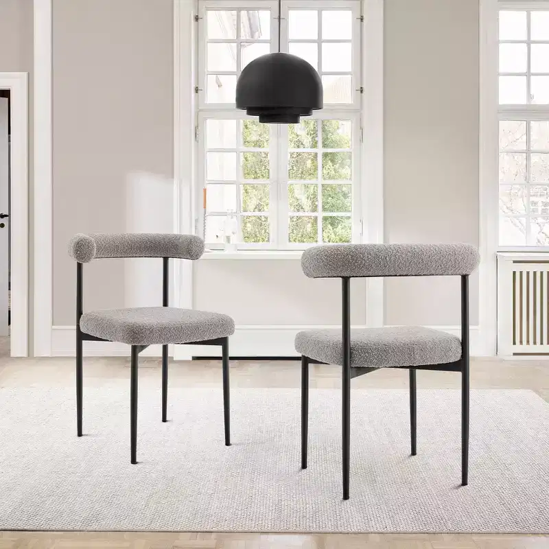 Armen Living Set of 2 Shannon Iron and Thundercloud Fabric Dining Chairs Gray/Matte Black
