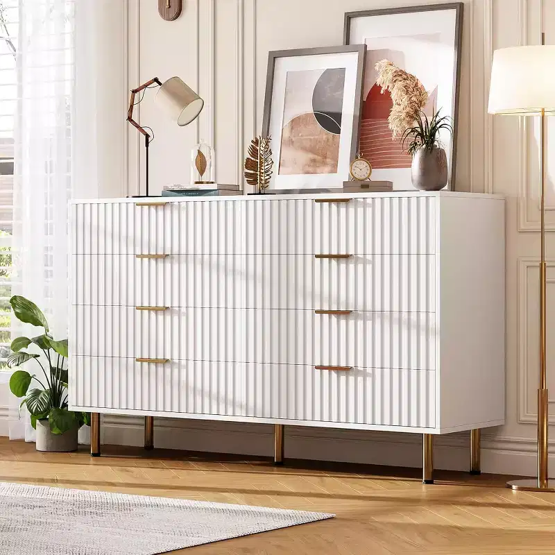 54 Wide Modern Chest of Drawers, 8 Drawer Dresser for Bedroom, Wooden Dresser Organizer, Large Double Dressers TV Stand, for Living Room, Hallway