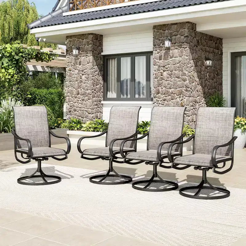 Captiva Designs 9pc Patio Dining Set with Slat-top Adjustable Steel Rectangle Table & Textilene Swivel Chairs