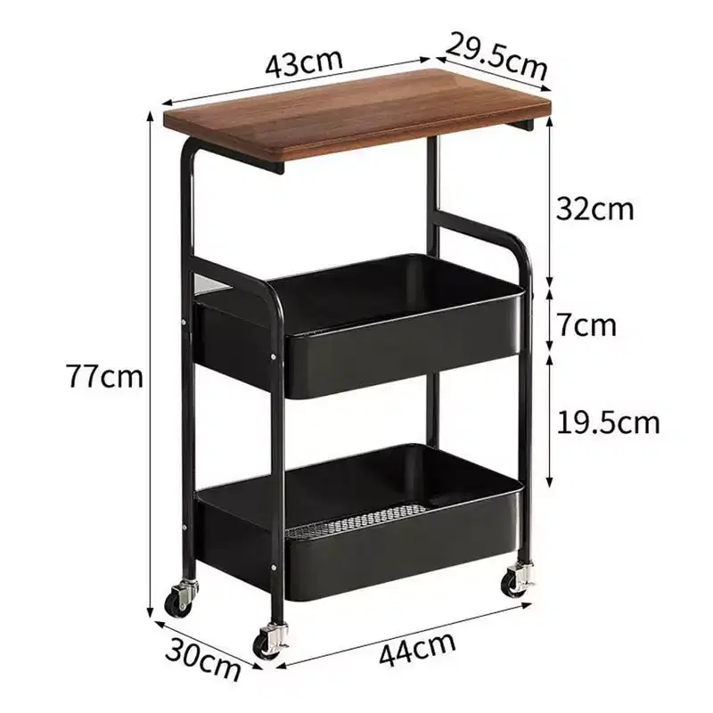 3-Tier Rolling Utility Cart with Wooden Tabletop & Metal Frame, Lockable Wheels for Kitchen