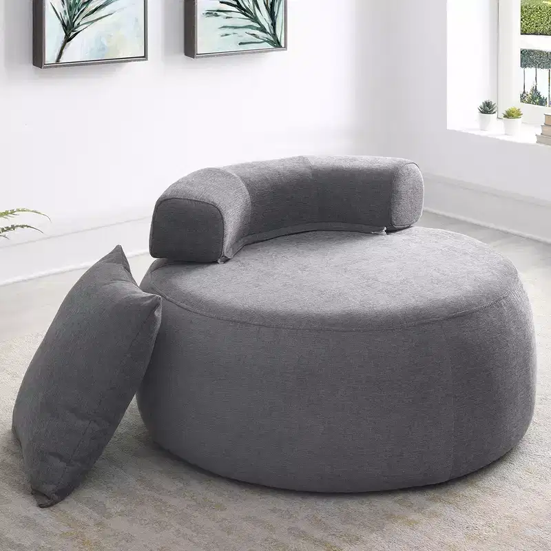 32 Modern Round Chair, Single Lounge Chaise Upholstered Sofa Bed, Chenille Bean Bag Chiar with Pillows for Living Room, Bedroom, Apartment, Reading