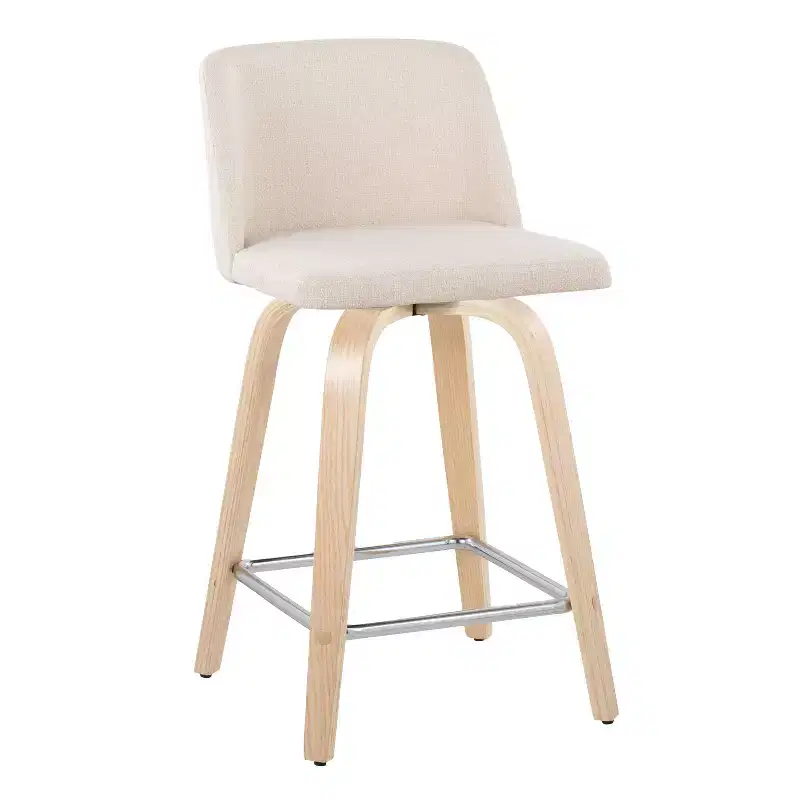 Set of 2 Toriano Counter Height Barstools Natural/Cream/Chrome - LumiSource: Scandinavian Style, Swivel, Upholstered