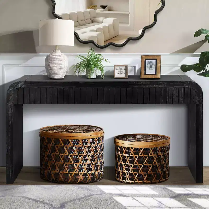 59 Vintage Entryway Console Table with Drawers, Hidden Handles, Curved Design Hallway Table for Living Room, or Dining - Panipeachy