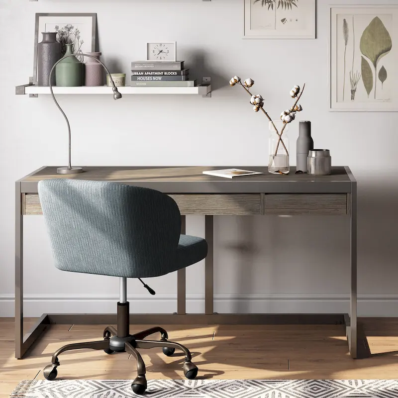 Cecilia Solid Acacia Wood Industrial Office Desk