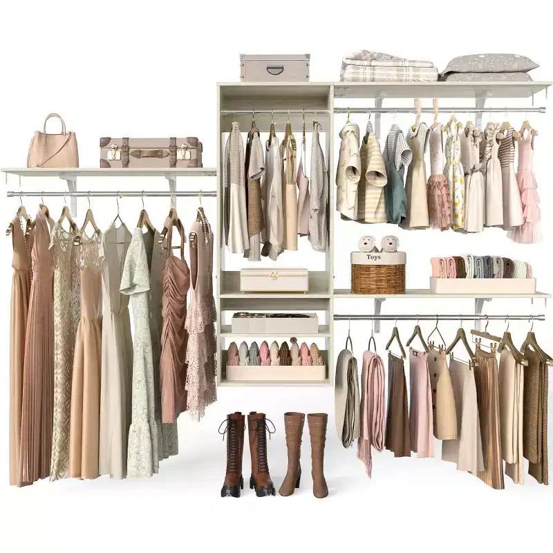 Besiost Closet Organizer System Wall-mounted with Extendable Hanging Rods