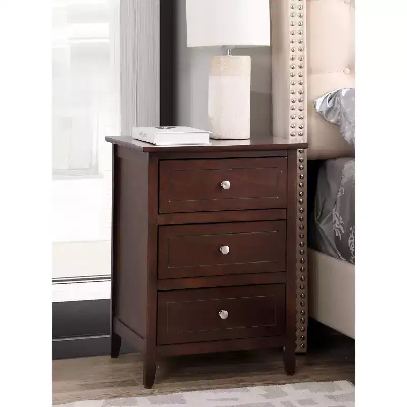 HomeStock Nightstand  25H x 19W x 15D  3 Drawers , Compact Storage