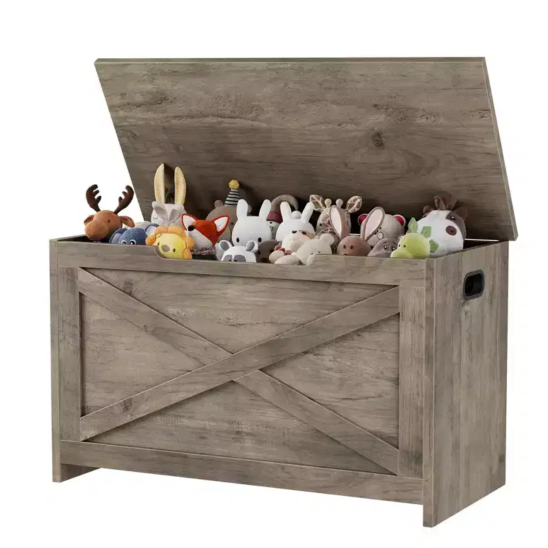 30 Inch Wooden Storage Bench with Safety Hinge, Large Shoe Storage Chest, Easy Assembly