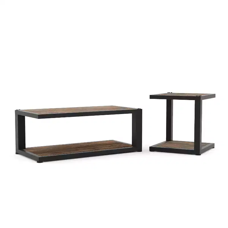 2pc Felcor Industrial Coffee and End Table Set Dark Walnut/Black - miBasics