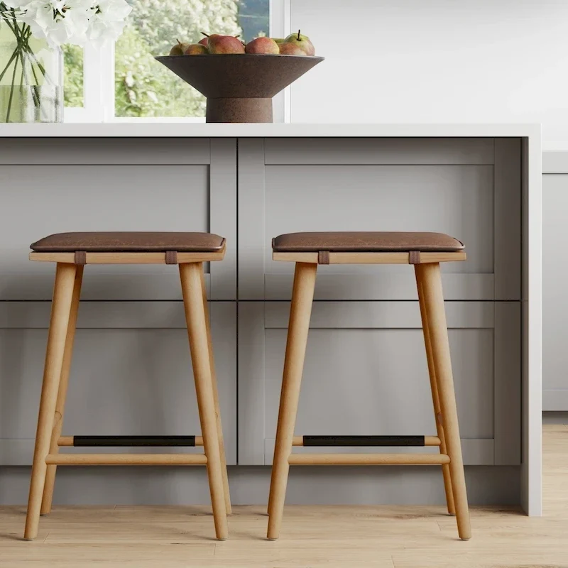 Boucle Upholstered Backless Counter Height Barstool with Cushion, Metal Legs, Modern Style