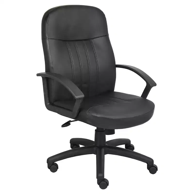 Executive Leather Budget Chair Black - : Swivel, Lumbar Support, 250lb Capacity