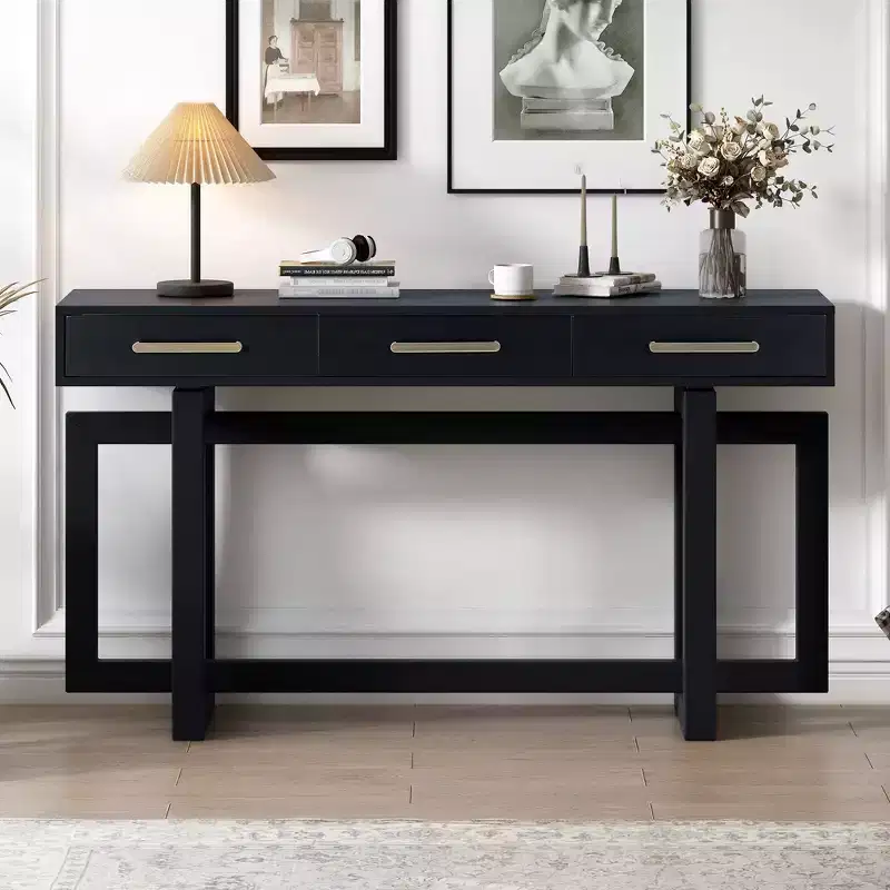 57IN Elegant Console Table with 3 Drawers and Metal Handles - Hallway & Foyer