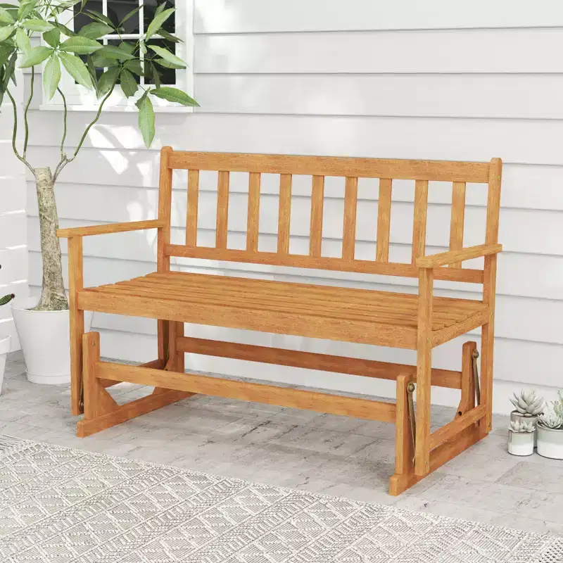Costway 2 Person Patio Glider Bench Solid Acacia Wood Porch Glider Chair w/ Seat
