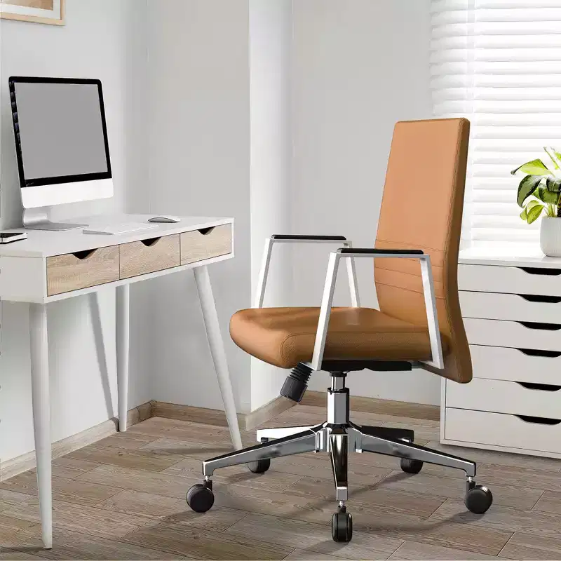 Modern Leather Office Chair, Swivel & Tilt Ergonomic Desk Chair with Iron Frame