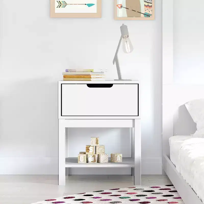 Kids Single-Drawer Night Stand with Solid Wood Frame, Side Table for Kids Bedroom with Open Shelf
