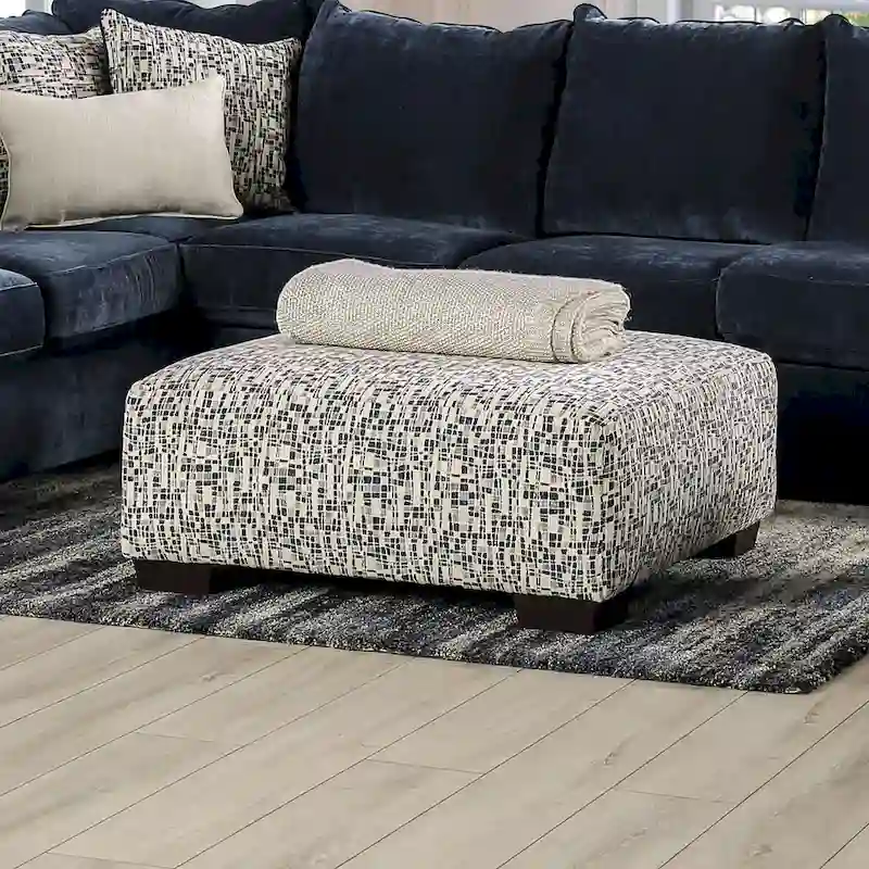 Contemporary Multi-color Chenille Striped Print Ottoman