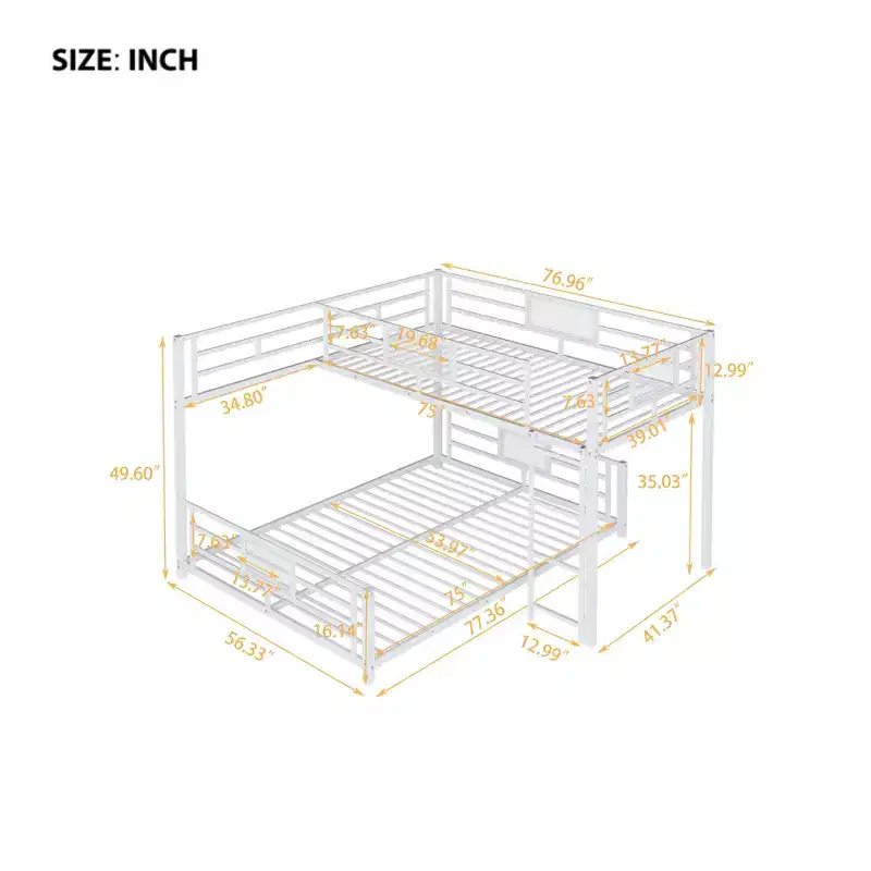 L-shaped Metal Twin over Full Size Bunk Bed, White
