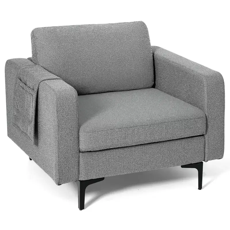 Linen Fabric Accent Armchair Single Sofa w/ Side Storage Pocket