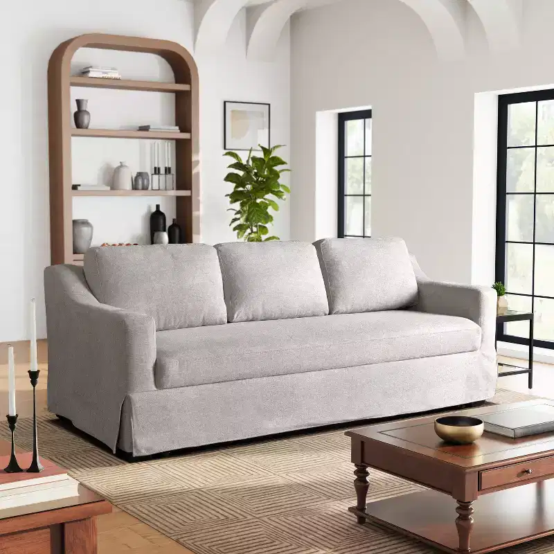 Queen Size Pullout Sofa Bed, Linen Convertible Couch with Innerspring Mattress, Seats 3