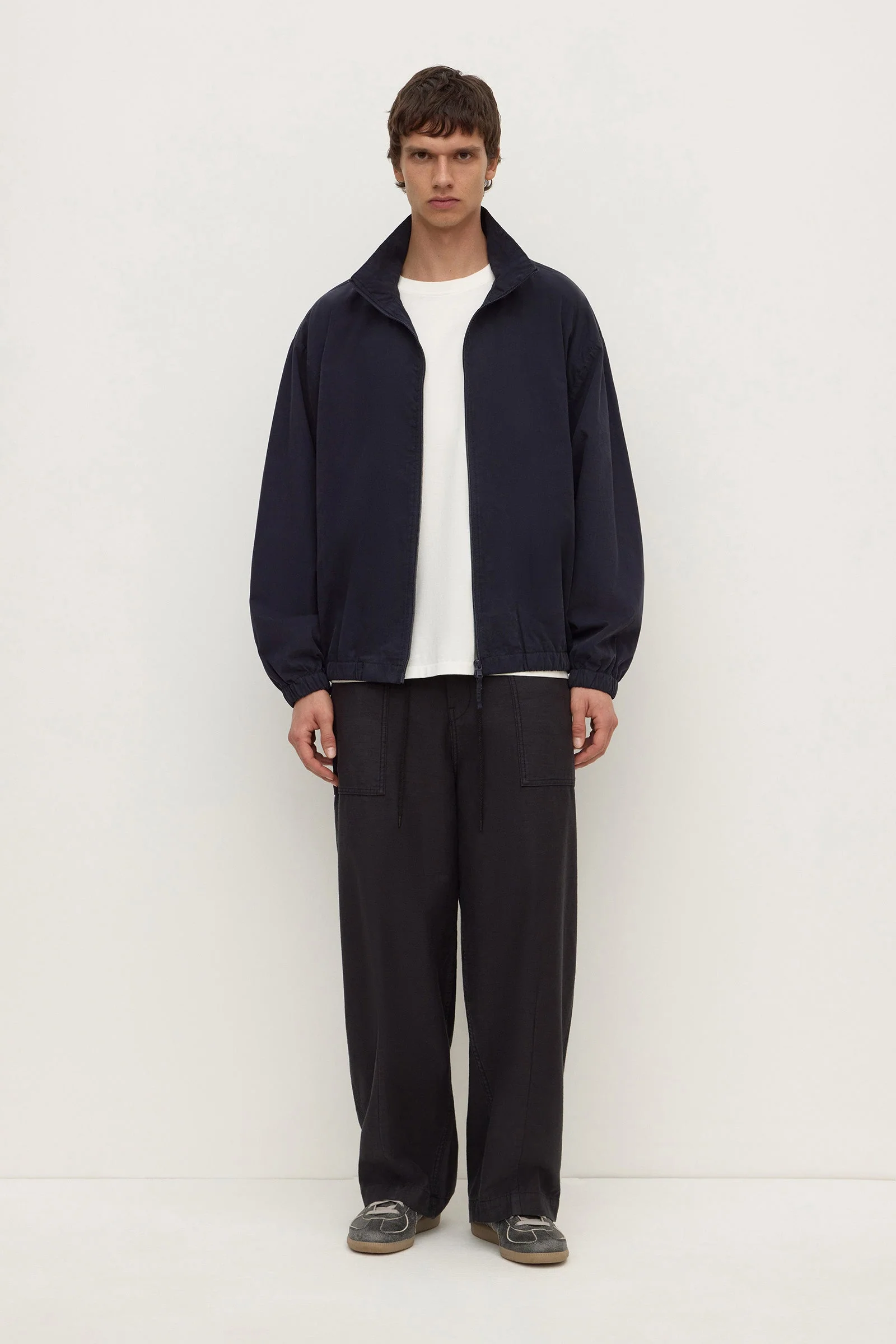 True Navy Cotton Stand Collar Jacket