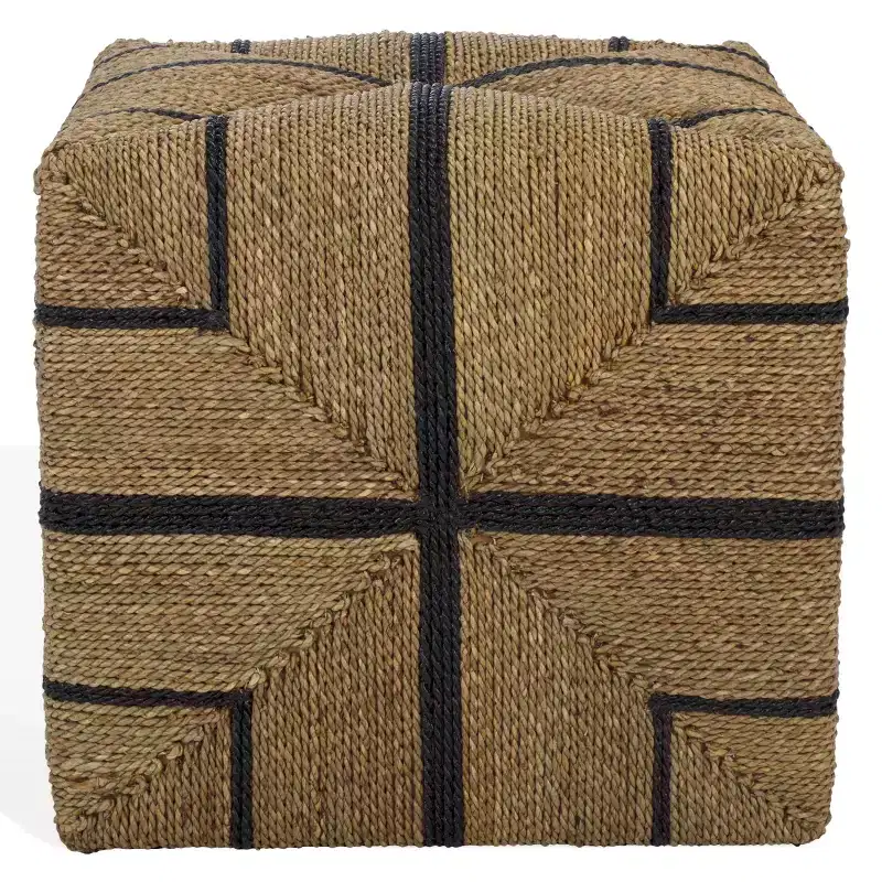 Liatasha Woven Seagrass Ottoman - CWK2023 - Natural/Black - Safavieh Couture