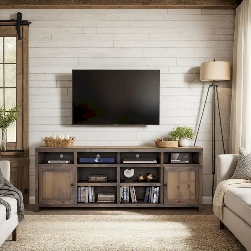 84 inch TV Stand Console for TVs up to 95 inches, No Assembly Required, Barnwood Finish