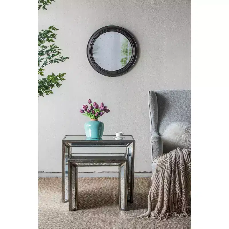 MAYEERTY 23.5 Circle Wall Mirror with Wooden Black Frame, Antique Classic Decor Mirror for Living Room, Foyer, Bathroom, Office