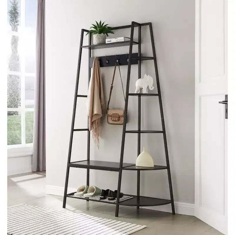 Kings Brand Furniture - Hall Tree with Storage Bench and Shelf - Entryway Bench with Shoe Storage Hooks and Coat Rack Stand with Shelf - Pewter