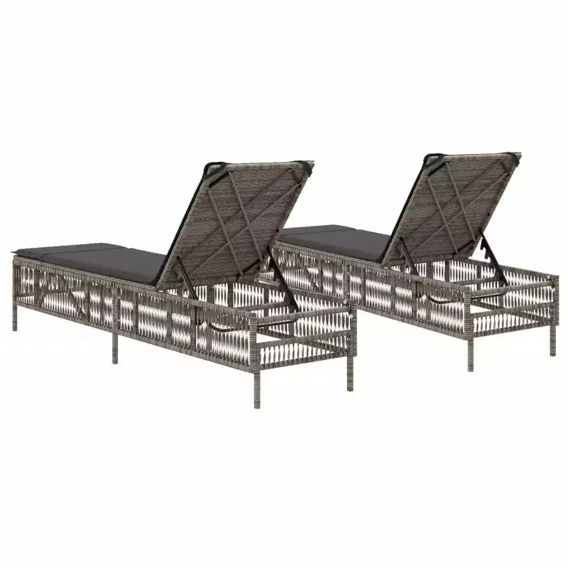 vidaXL Sun Lounger Grey PE rattan Standard Adjustable Armrests Lounger