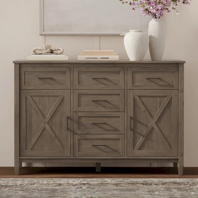 WYNDENHALL Cantina SOLID WOOD 54 inch Wide Rectangle Transitional Sideboard in Smoky Brown - 18 d x 54 w x 36 h