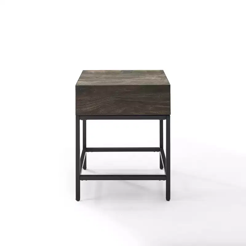 Jacobsen End Table with Drawer: Rustic Square Design, Matte Black Steel Base - Crosley