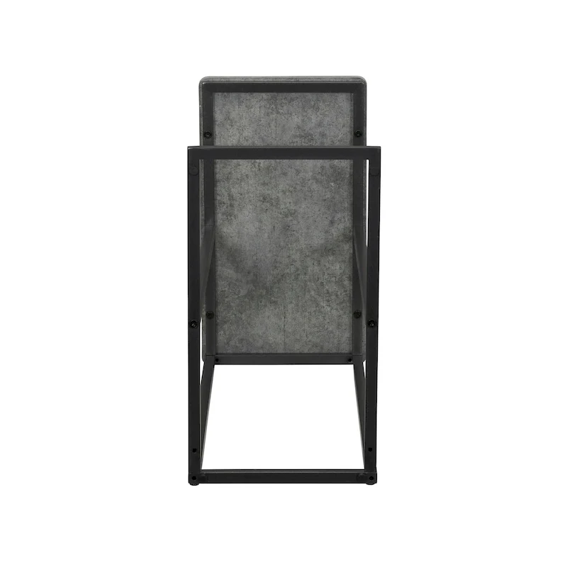 C-Shape Side Table, Faux Stone Top, Black Frame, Space-Saving Design