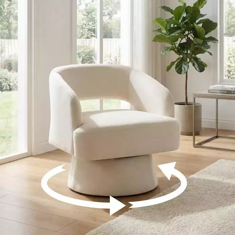 Modern 360 Swivel Velvet Barrel Accent Chair, Upholstered Armchair with Striped Backrest & Plush Padding, Comfy Round Lounge Chair
