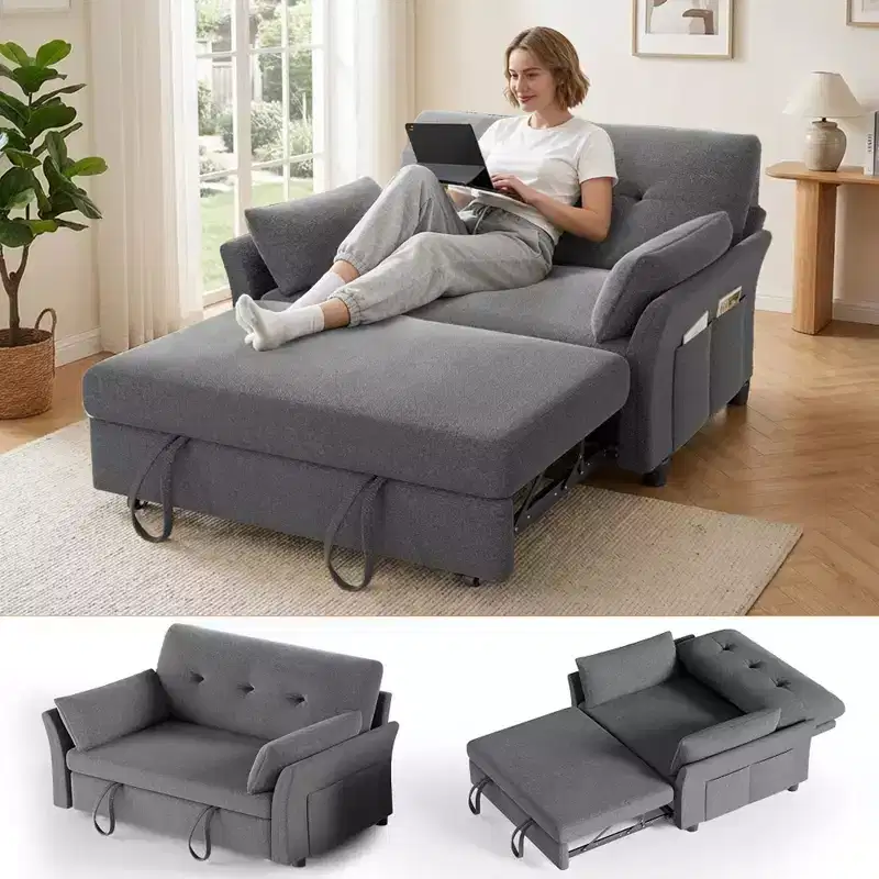 Dyonery 51 3-in-1 Sleeper Sofa Bed, Convertible Loveseat with Pull-Out Bed, Adjustable Backrest, Linen Couch