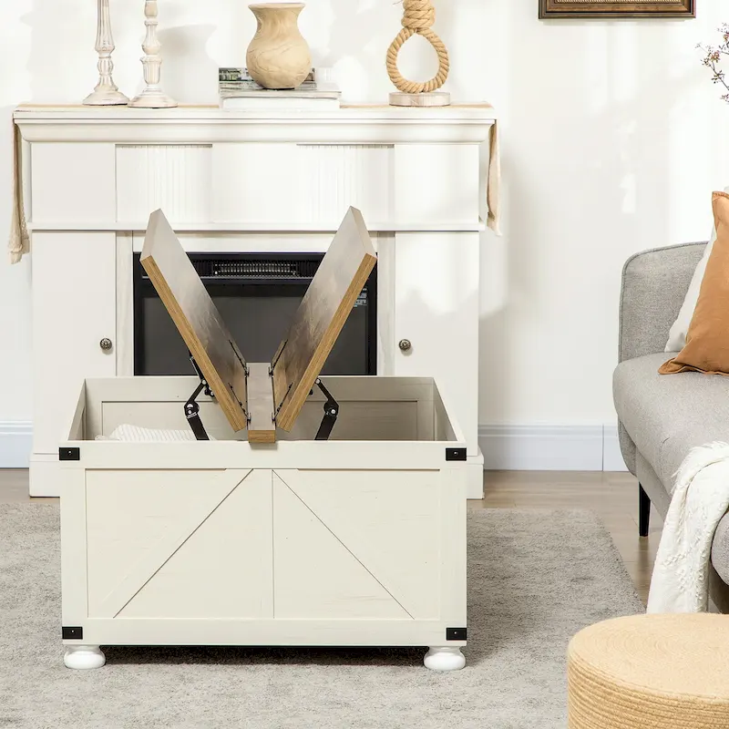 Farmhouse Coffee Table with Storage for Living Room