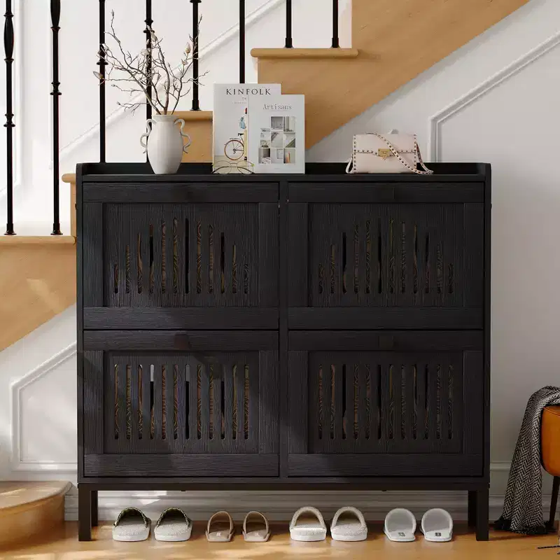 4 Flip Drawer Shoe Cabinet, Slim Hidden Shoe Storage Organizer for Entryway and Hallway