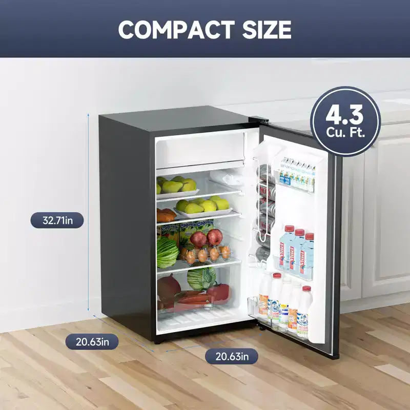 4.3 Cu.Ft Small Refrigerator With Freezer-Mini Fridge for Bedroom Dorm Office,7 Settings Adjustable Thermostat Low Noise,Energy-Efficient,Compact Door