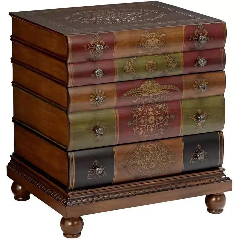 Crestview Collection Vintage Chestnut Wood Rectangular Accent Side End Table 23 x 20 with 3-Drawer Brown Library Book for Living Room Bedroom House
