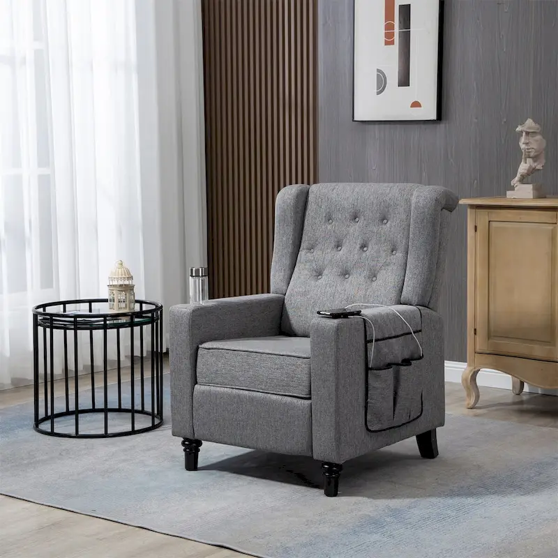 Button Tufted Wingback Push-Back Fabric Recliner Chair with Footrest